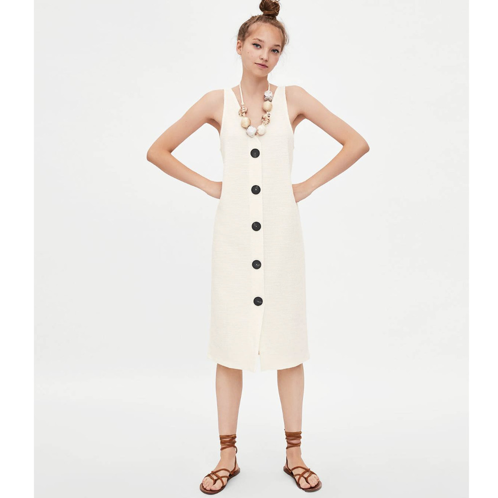 Zara Cream Rustic Boho Button Front Sleeveless Dr… - image 1